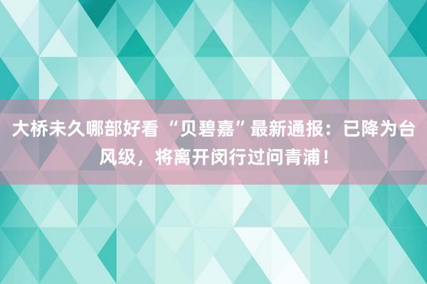 大桥未久哪部好看 “贝碧嘉”最新通报：已降为台风级，将离开闵行过问青浦！