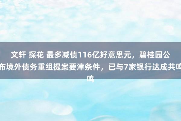 文轩 探花 最多减债116亿好意思元，碧桂园公布境外债务重组提案要津条件，已与7家银行达成共鸣